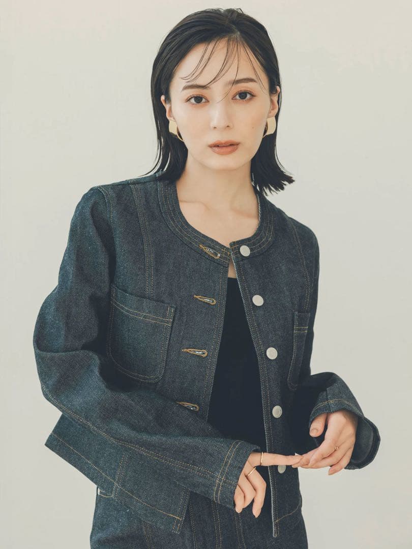 未使用アニュアンス　ノーカラーデニムジャケット　インディゴ