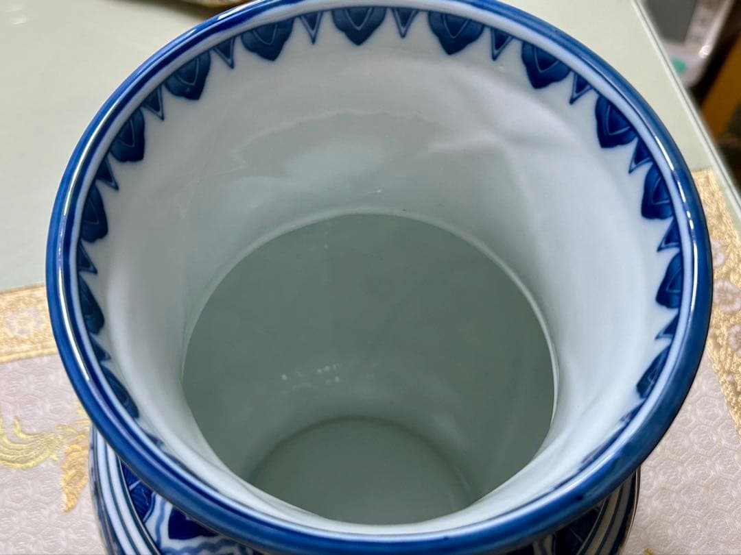 龍峯窯　 花風流　染付　花更紗　花鳥文　花瓶