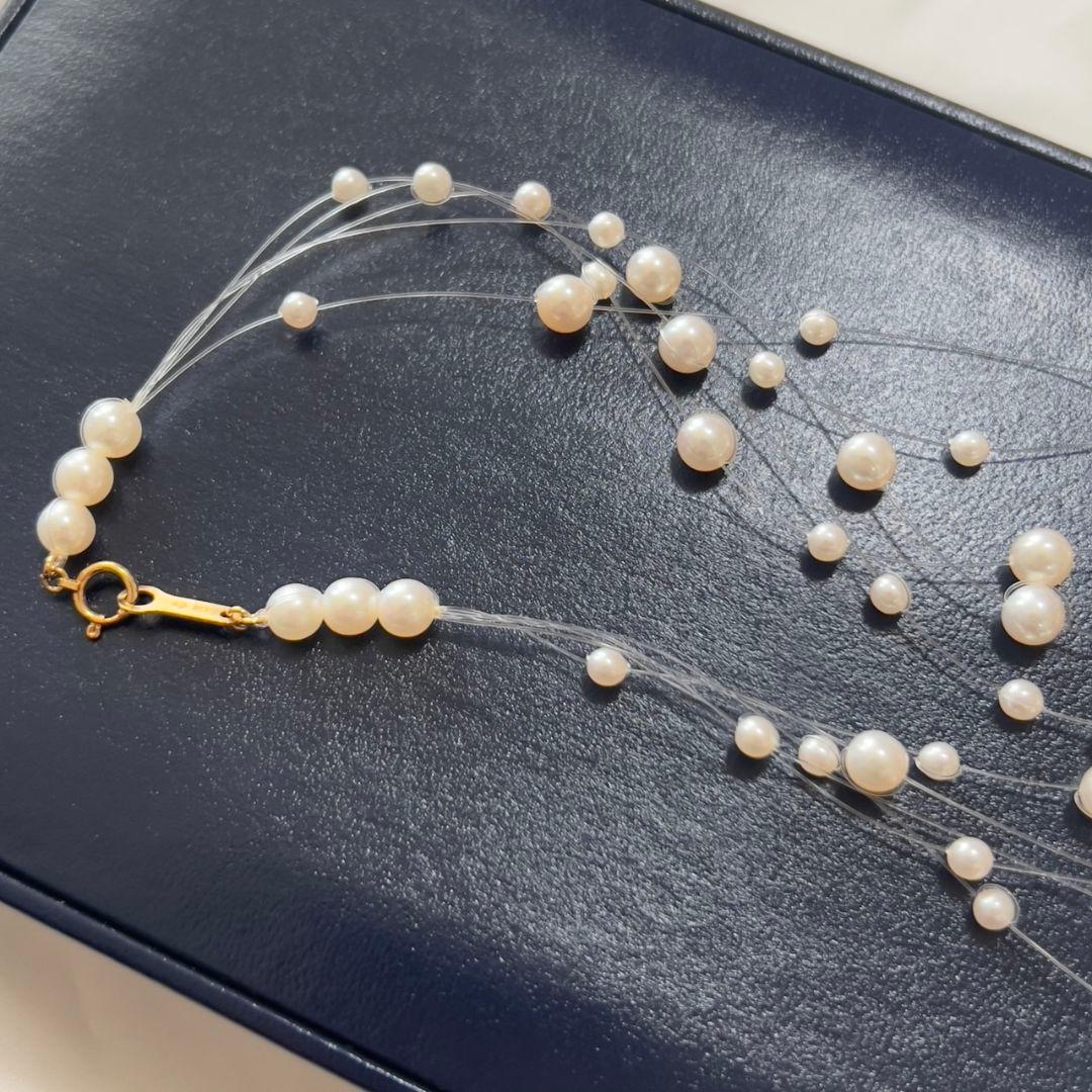 田崎　5連　フローラパールネックレス　ワイヤー　K18　3㎜～5㎜　ベビーパール