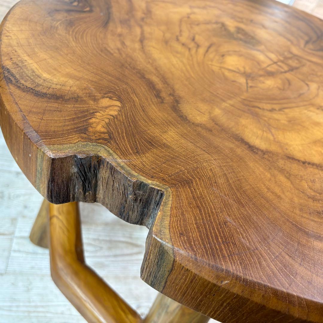 オールドチーク天然無垢材木製創作極太サイドテーブル L（直径55㎝）ウッド飾り台