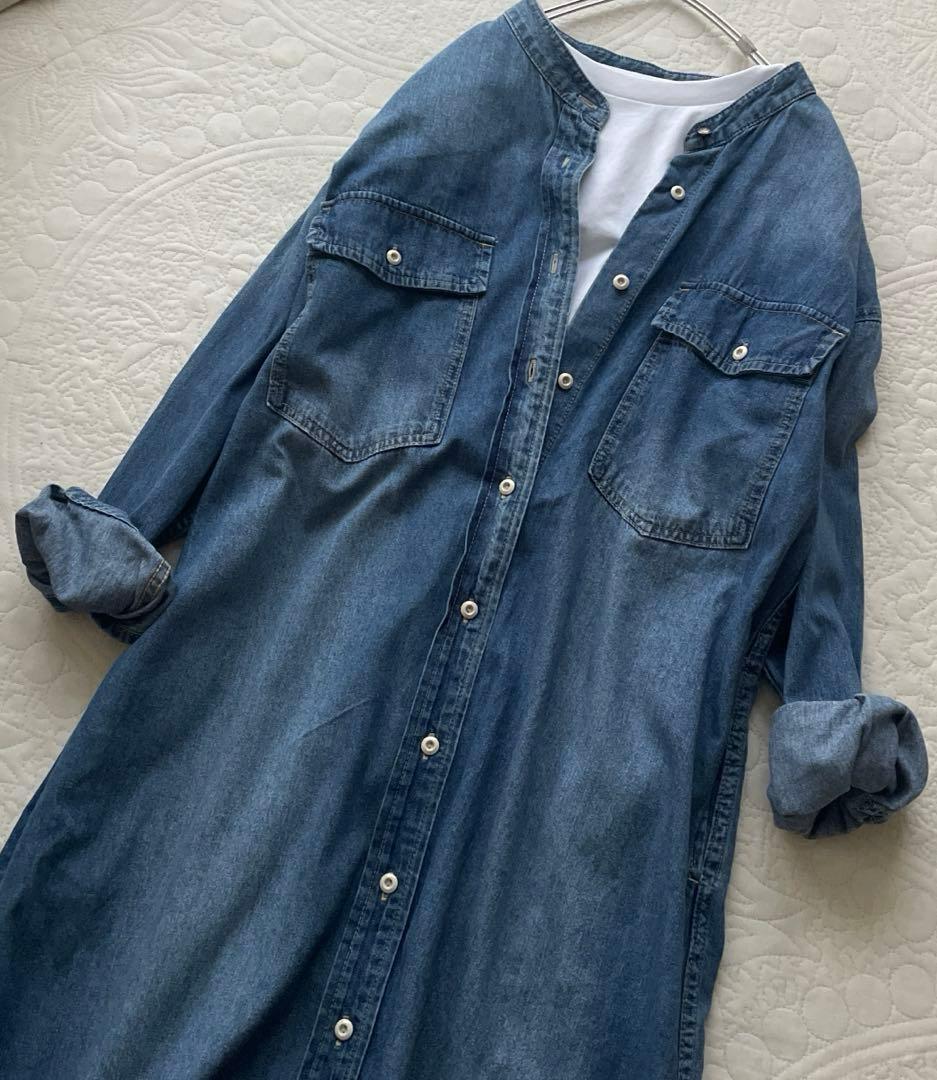未使用SLOBE IENA LE DENIMバンドカラーロングデニムワンピース