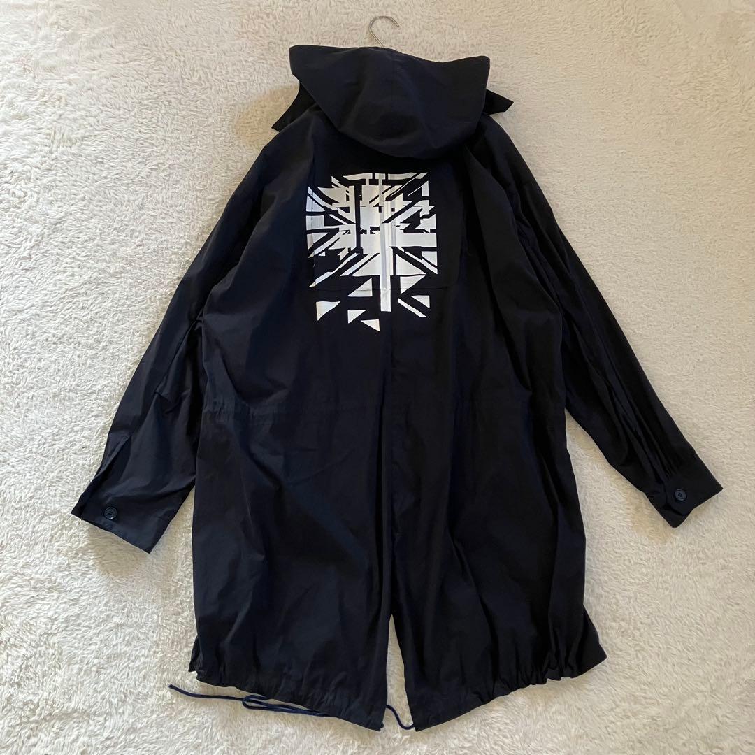 meagratia バックプリント オーバーサイズ フード モッズコート 黒 2