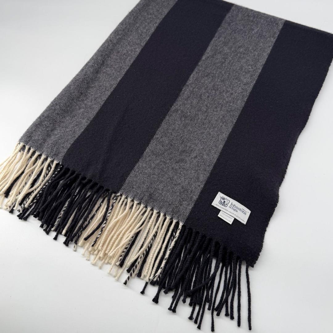 15463✨美品✨ジョンストンズ カシミヤ100% 大判 マフラー ストライプ