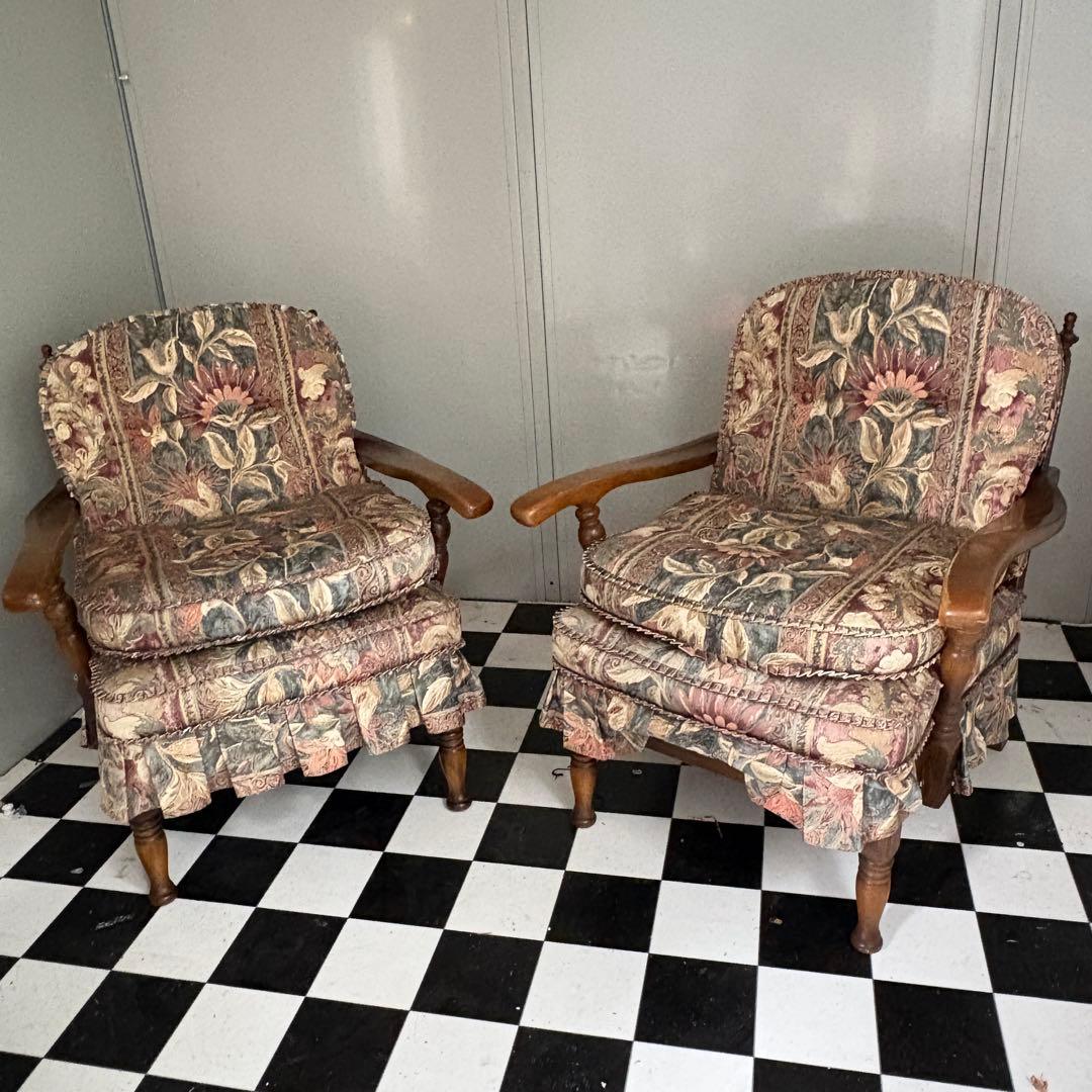 ①あずき様キツツキ　飛騨産業　穂高　ソファ　ボタニカル柄　レトロ