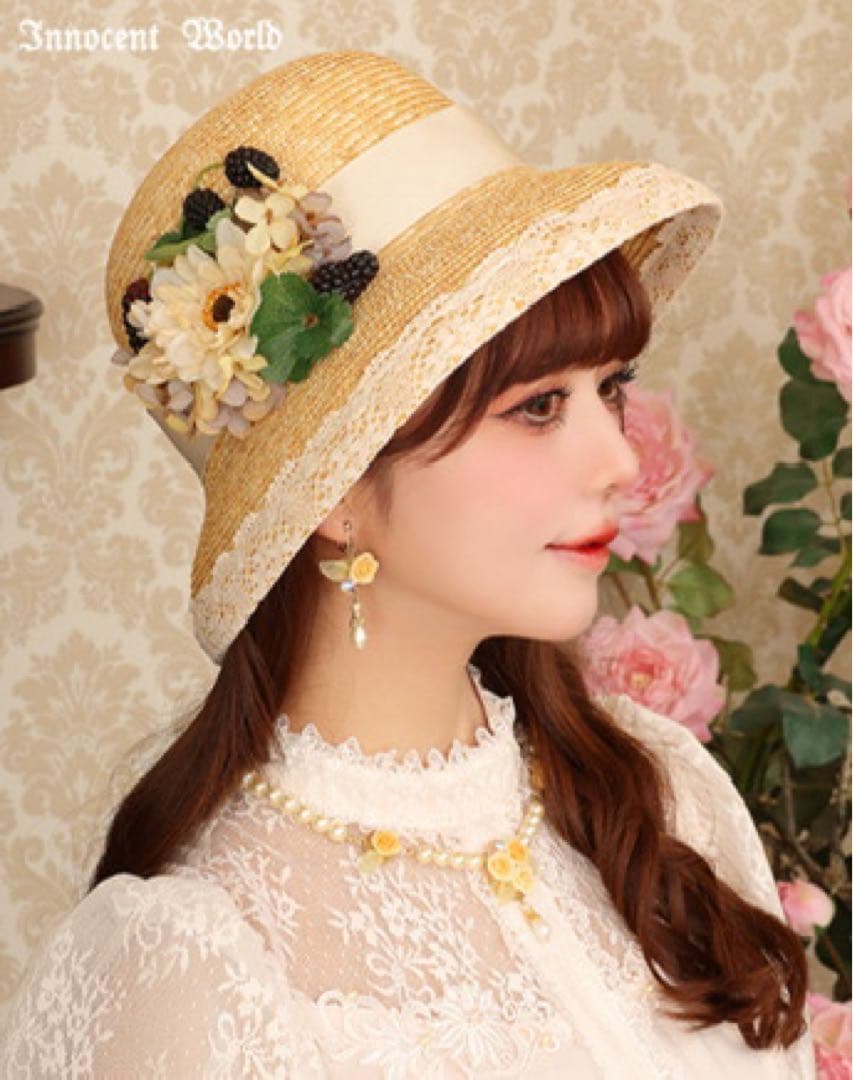 イノセントワールド　コサージュ付カサブランカハット　生成