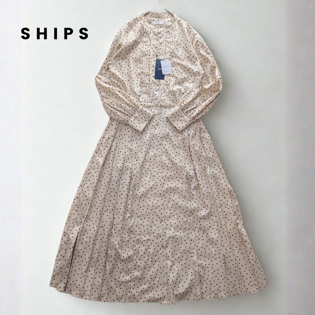 新品タグ付き SHIPS バンドカラー サイドプリーツ ワンピース M 25AW