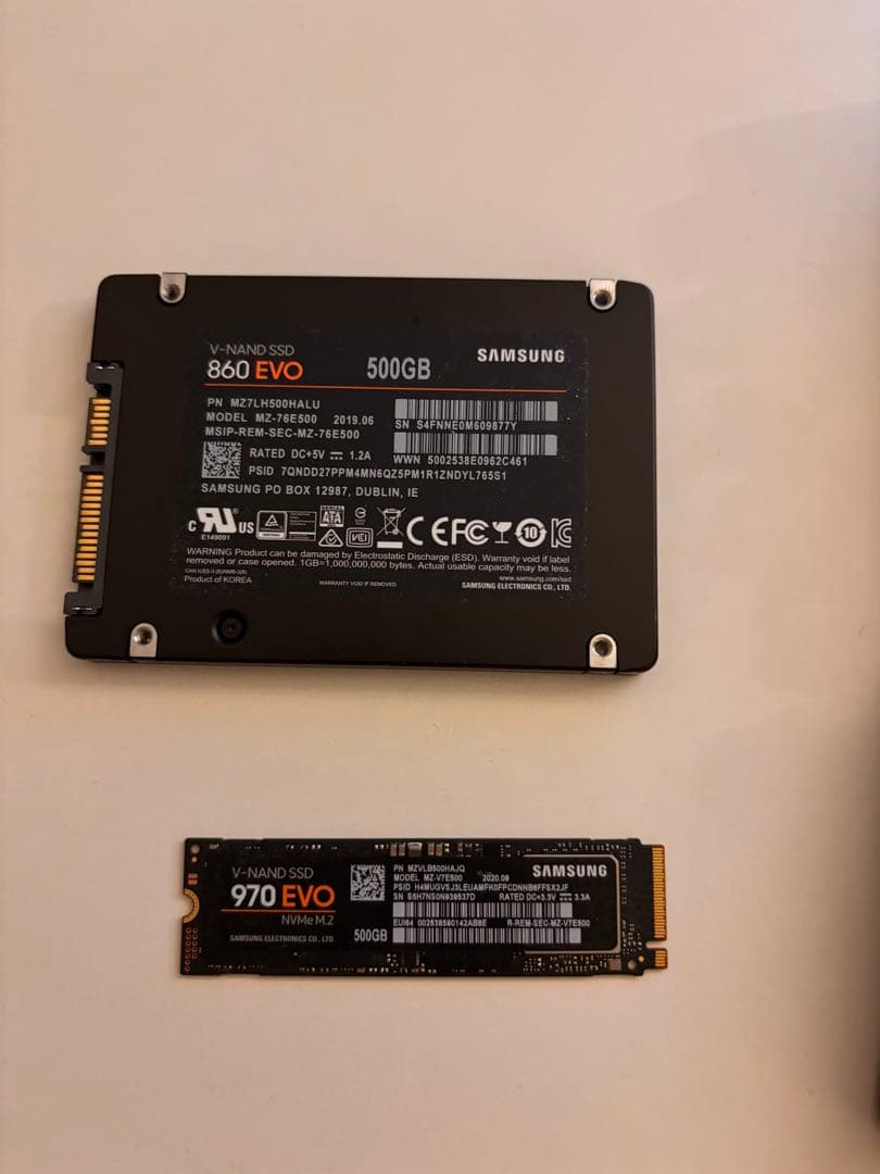 内蔵型SSD Samsung 860 EVO 500GB & 970 EVO 500GB