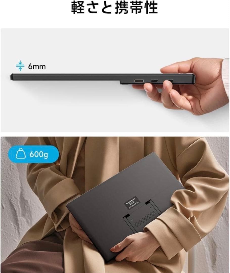 モバイルモニター ディスプレイ15.6型 FHD 薄型 軽量 スピーカー内蔵