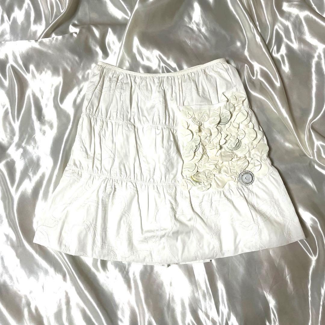 希少　PRADA プラダ　装飾　刺繍　ミニ丈　フレアスカート　38 イタリア製