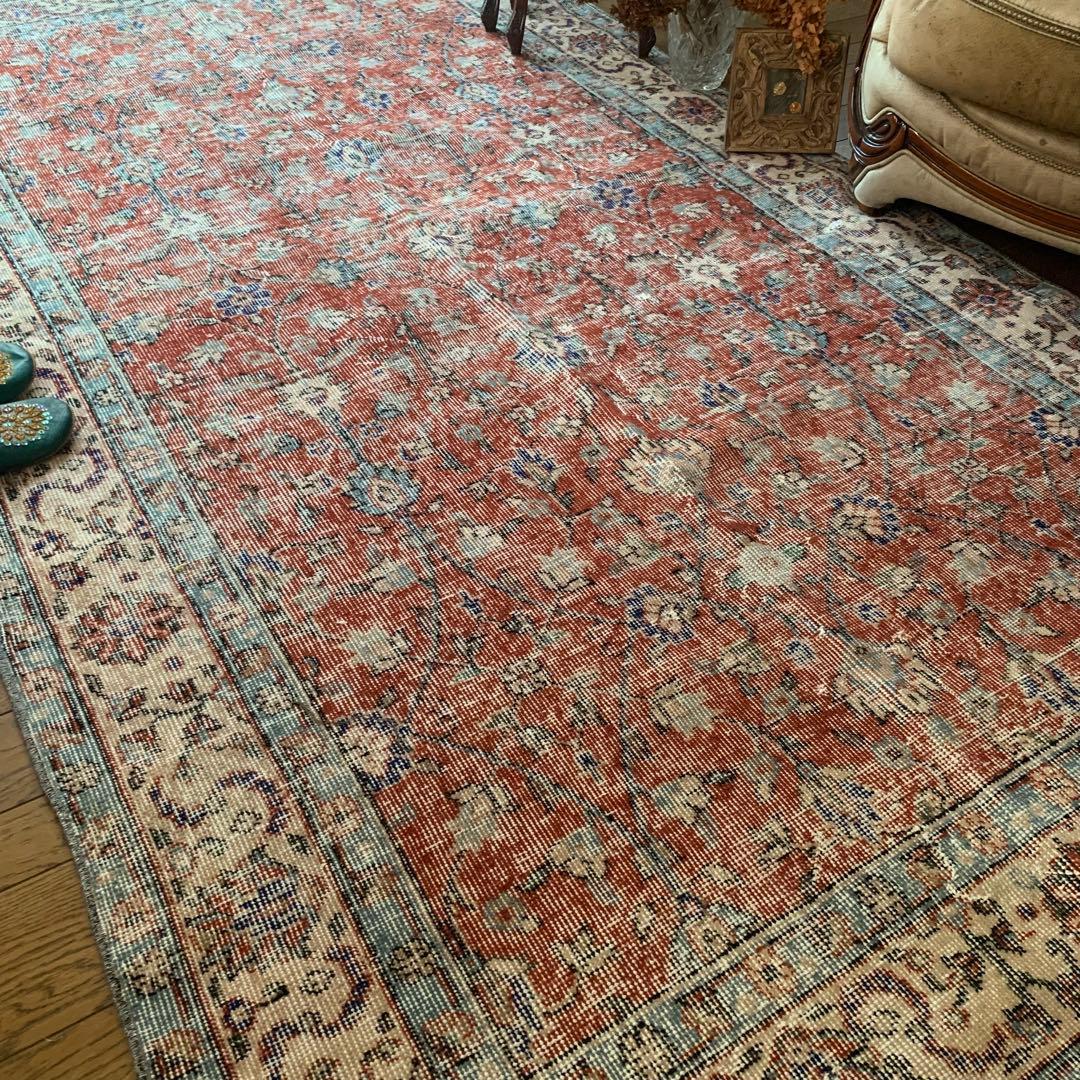 hi89　超大判　250×139 トルコヴィンテージラグ　テラコッタレッド