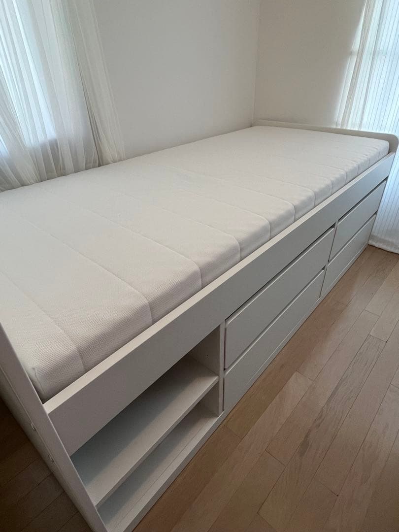 【美品】IKEA 人気のSLÄKT（スレクト）シングルベッド 収納付き ホワイト