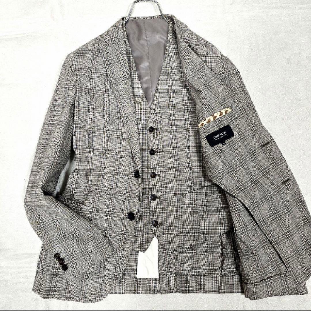 コムサイズム 3ピース スーツセットアップ カジュアル チェック柄 グレー M