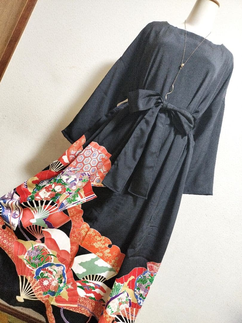 1482　ネイビー☆留袖ギャザーワンピース　卒業入学結婚式七五三宮参り