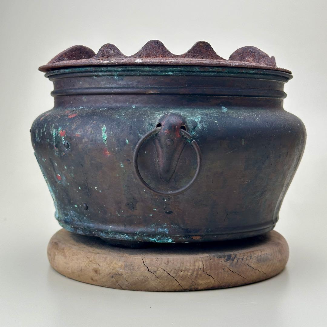 利久焜炉 安田工場 銅製 練炭コンロ アンティーク火鉢　骨董品　レア