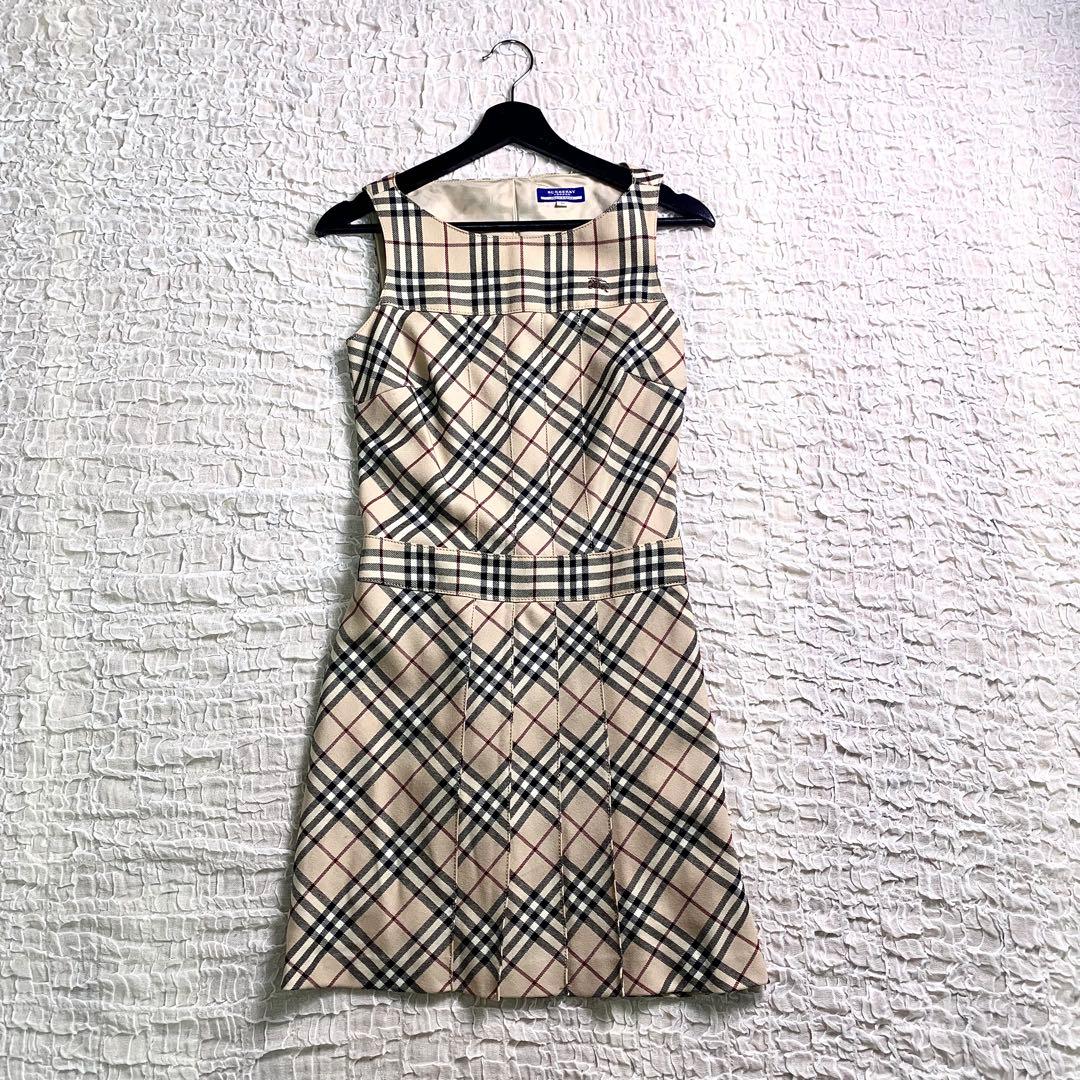 バーバリーブルーレーベル ワンピース ノバチェック プリーツ　ロゴ刺繍