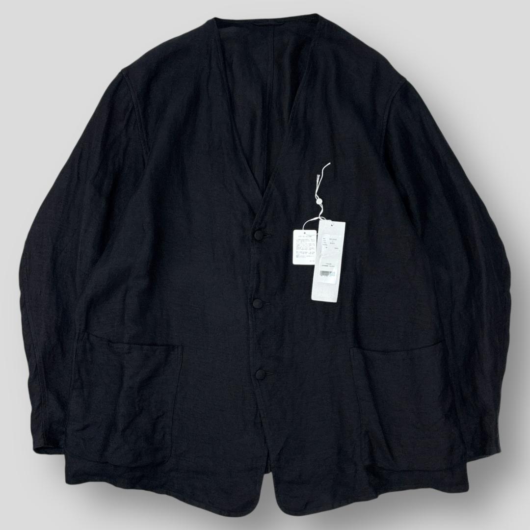 極美品 COMOLI 25SS リネンサテン ノーカラージャケット 3 ブラック