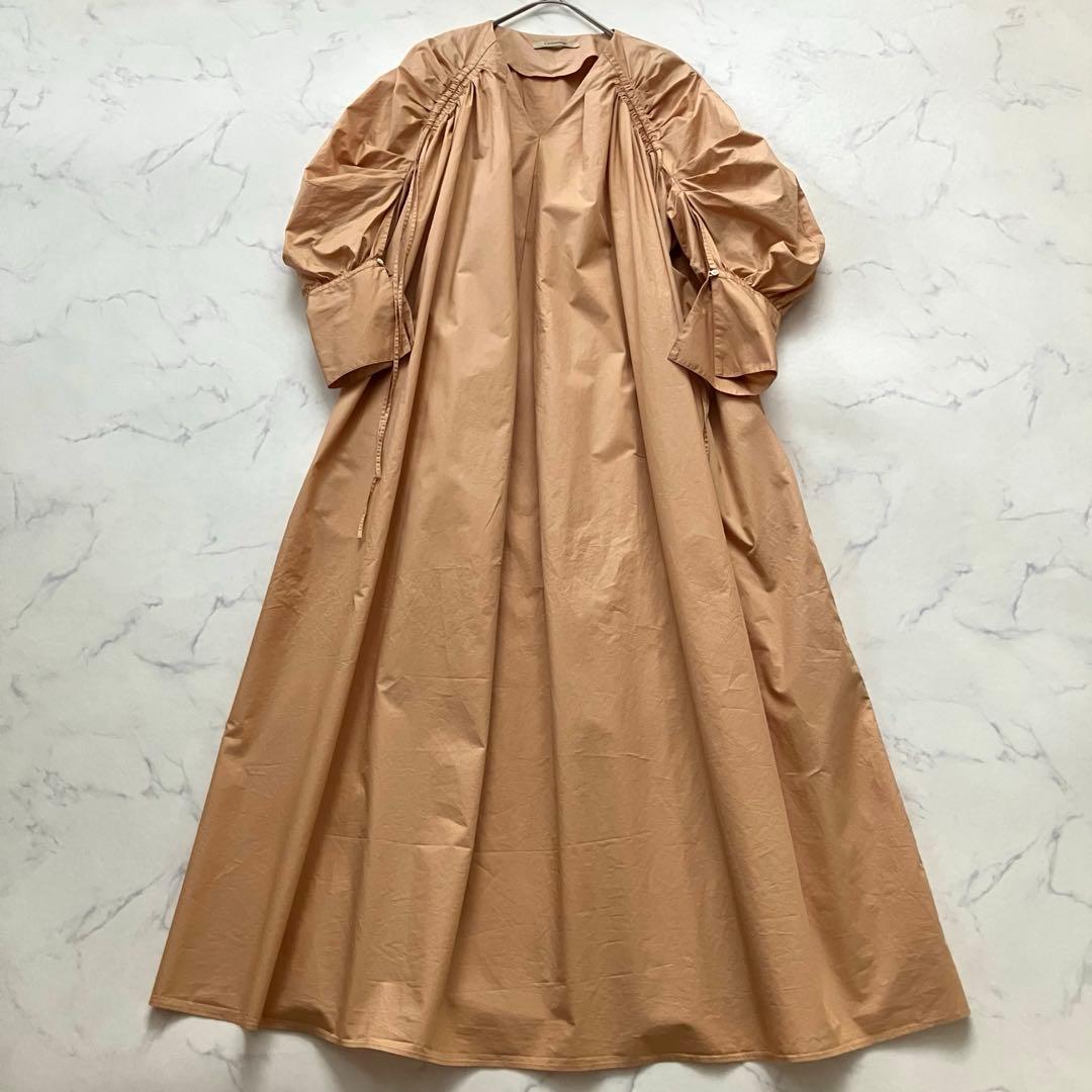 カレンソロジー　コットンドロストスリーブワンピース　マキシ丈　Vネック