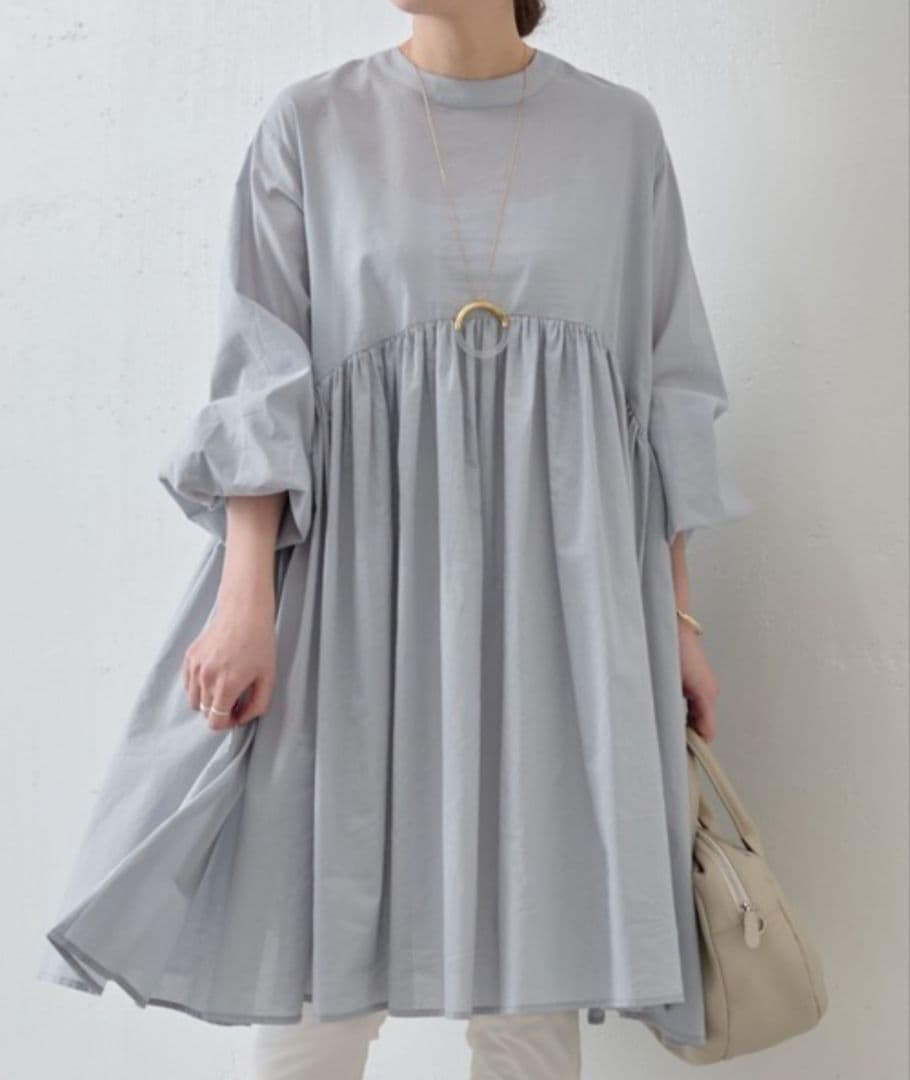 2024SS　ビアズリー 　ギャザー　チュニック　ワンピース　グレー
