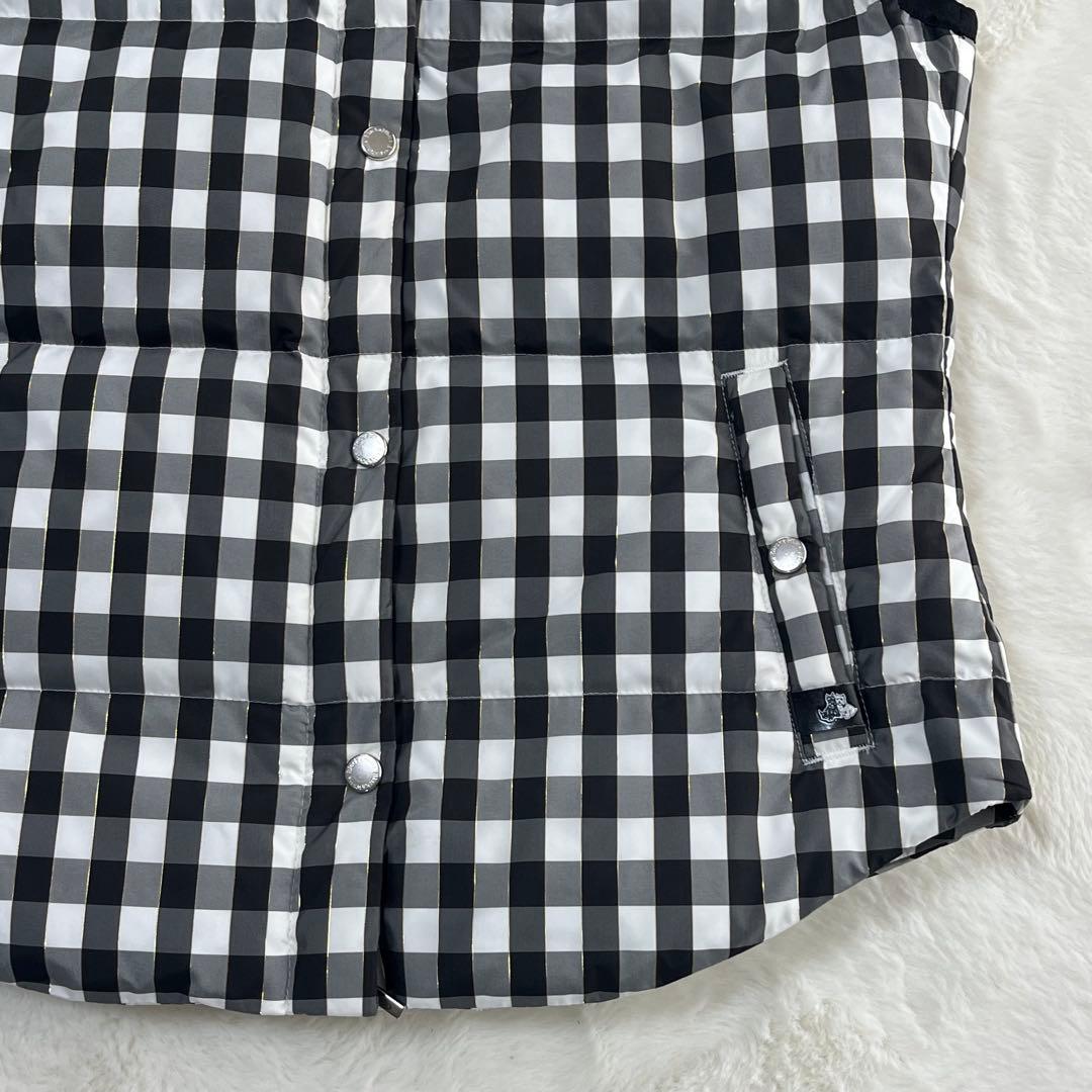 ブラック＆ホワイト ダウンベスト ゴルフウェア フード取外し可 ファー 黒白