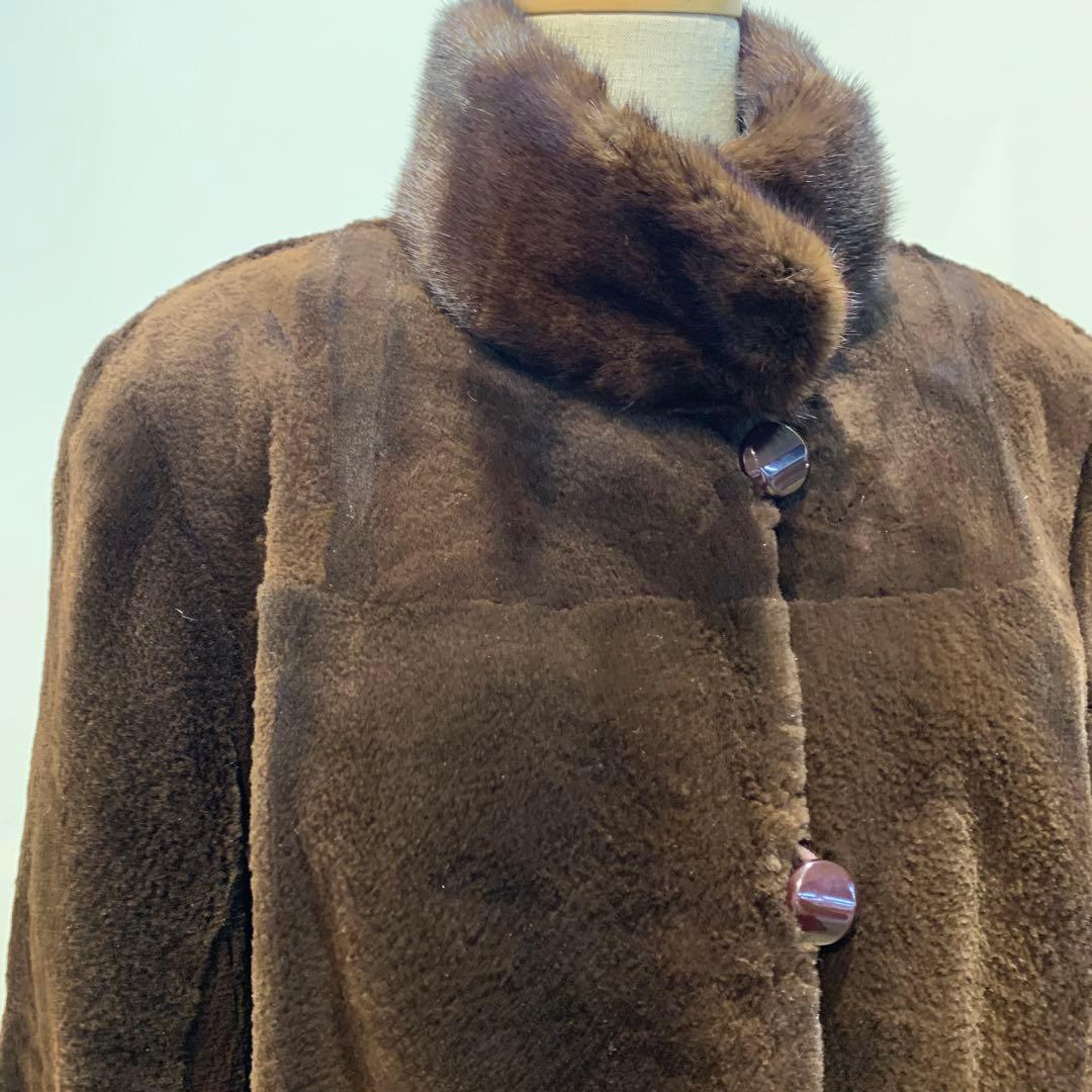 新春　プライス❣️ シェアードミンク　ミンクコート ボタン付き　ダークブラウン
