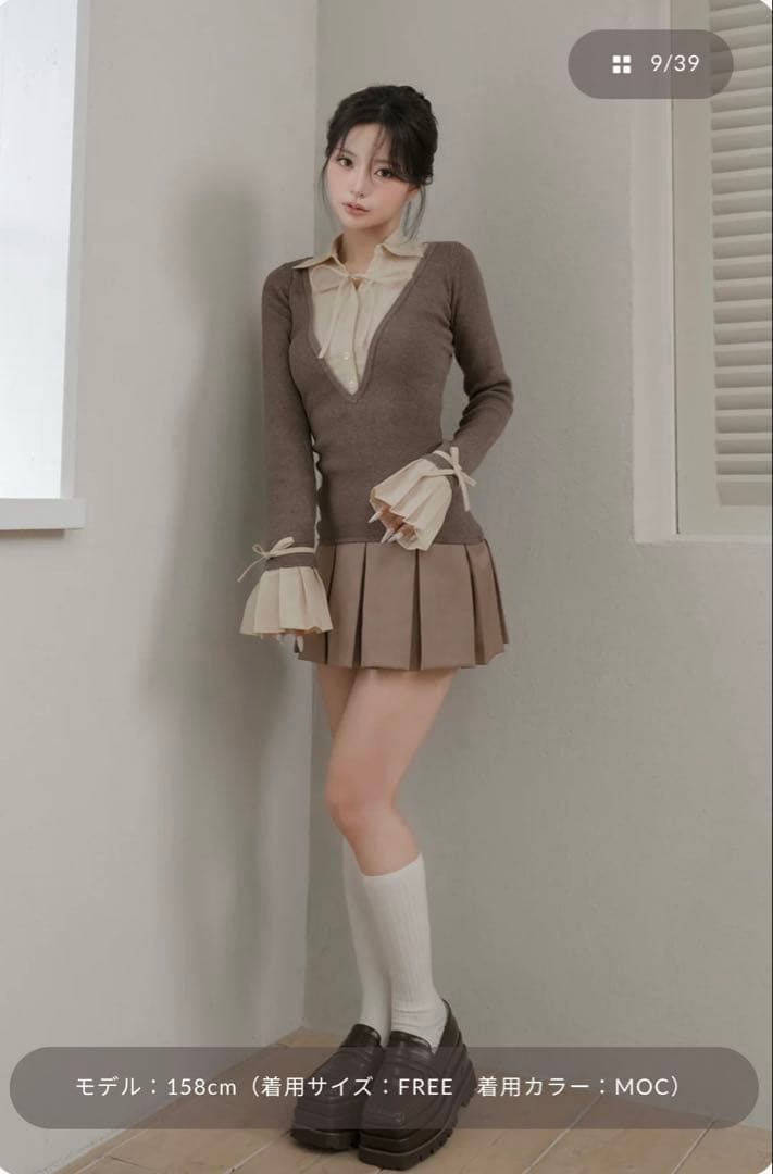 Darich ダーリッチ シャツドッキングプリーツミニワンピース モカ FL