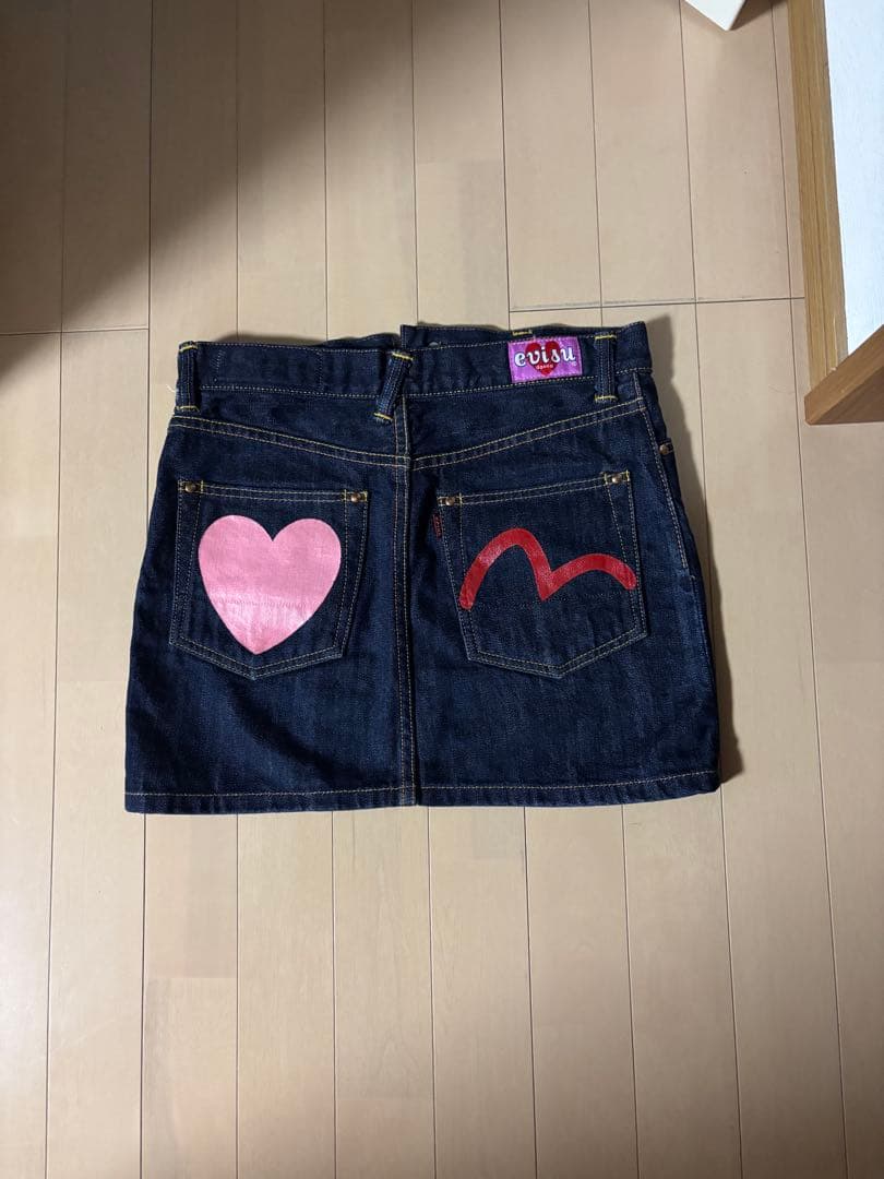 evisu ハート刺繍ミニスカート