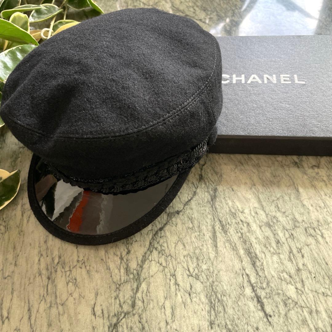 最終CHANEL キャスケット used ブラック ロゴ シャネル