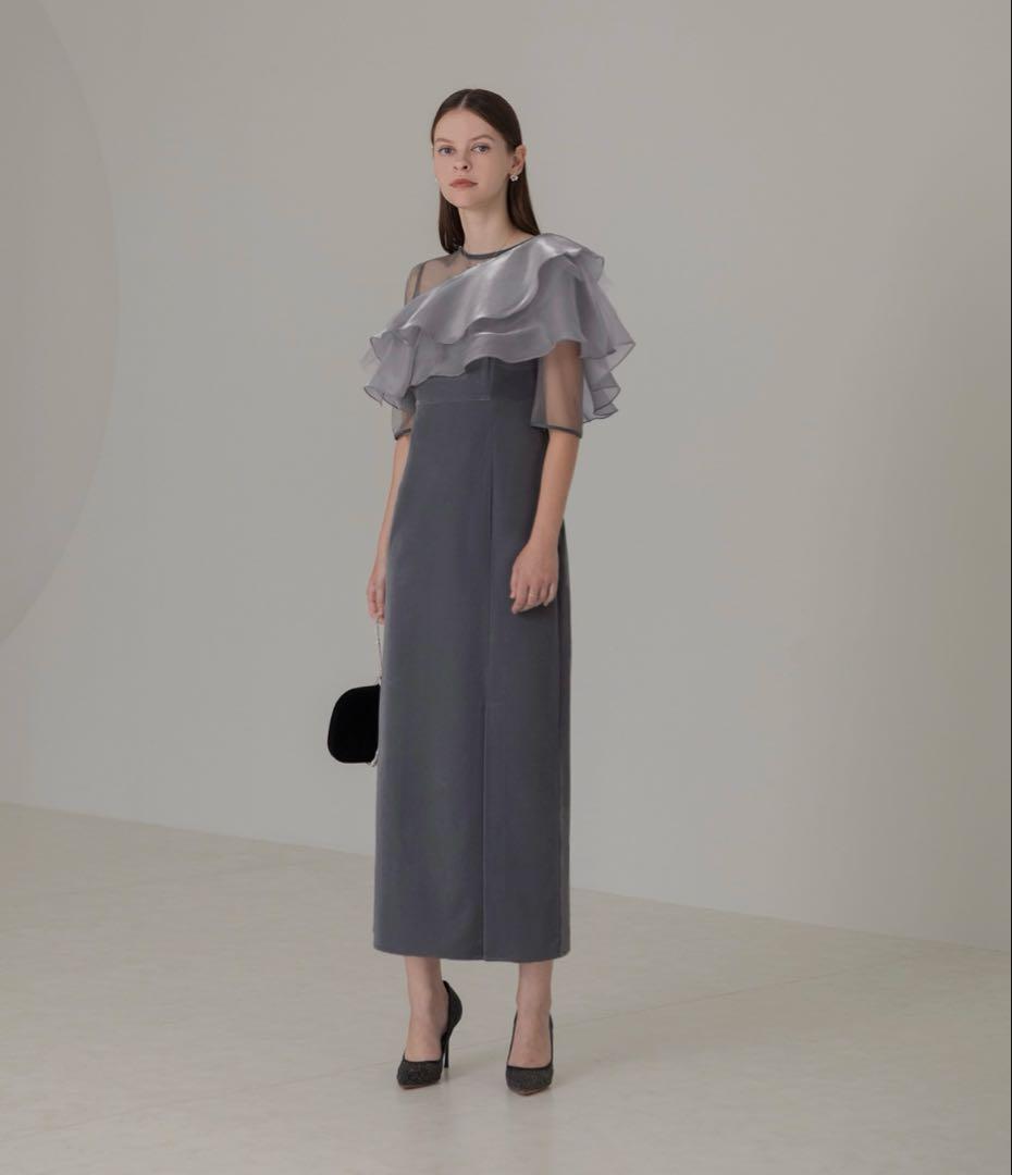 値下げ【LEJA】アシンメトリーティアードフリル3WAYベロアIラインドレス　S