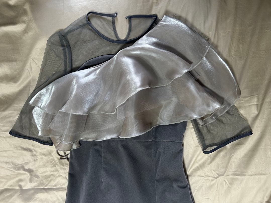 値下げ【LEJA】アシンメトリーティアードフリル3WAYベロアIラインドレス　S