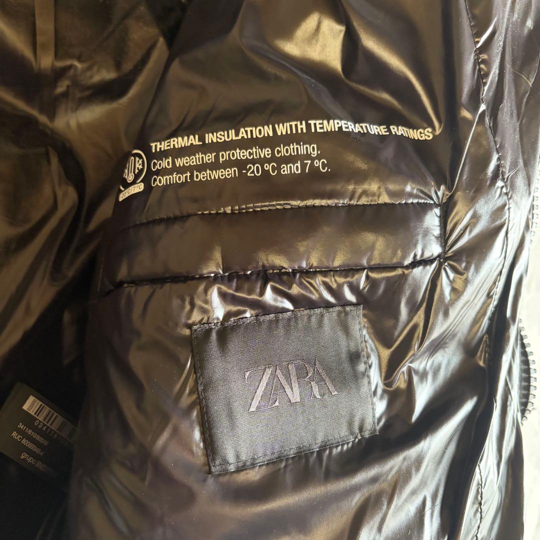 【美品】ZARAダウンジャケット パフ M ショート丈 光沢 ブラック