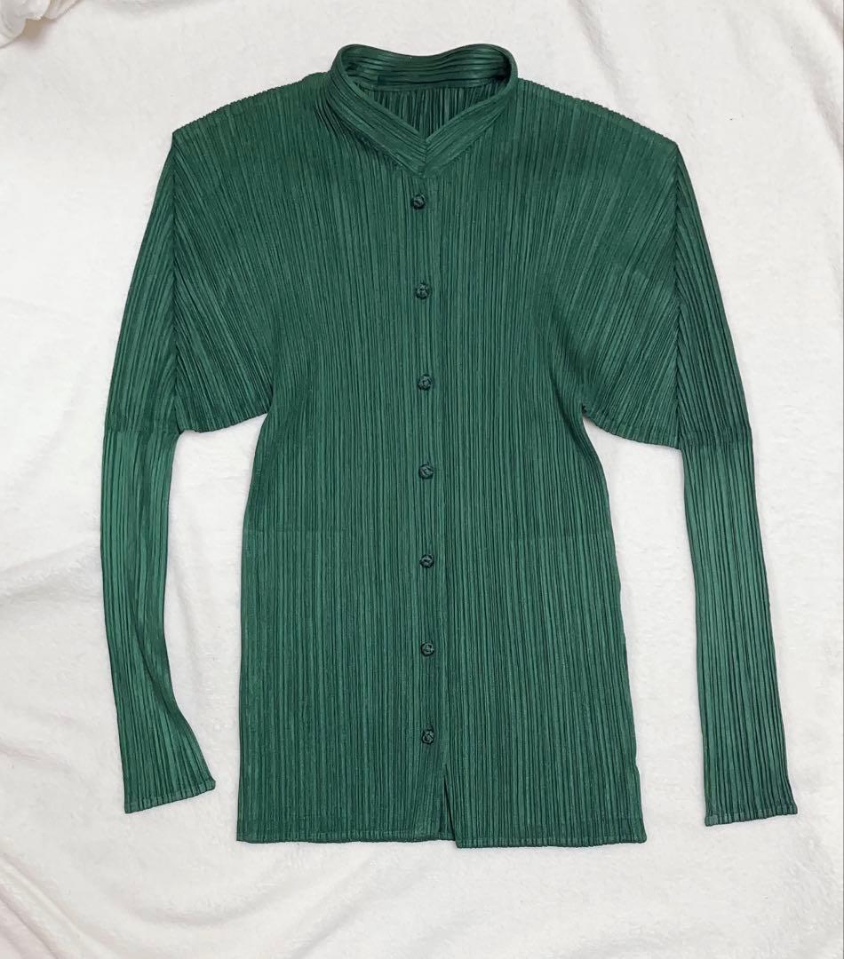 PLEATSPLEASE プリーツプリーズ 長袖 カーディガン 変形 グリーン
