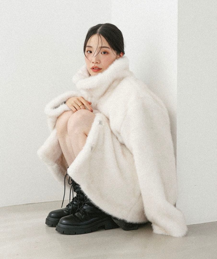 Heather アウター　MIXファーミドルジャケット（オフホワイト）