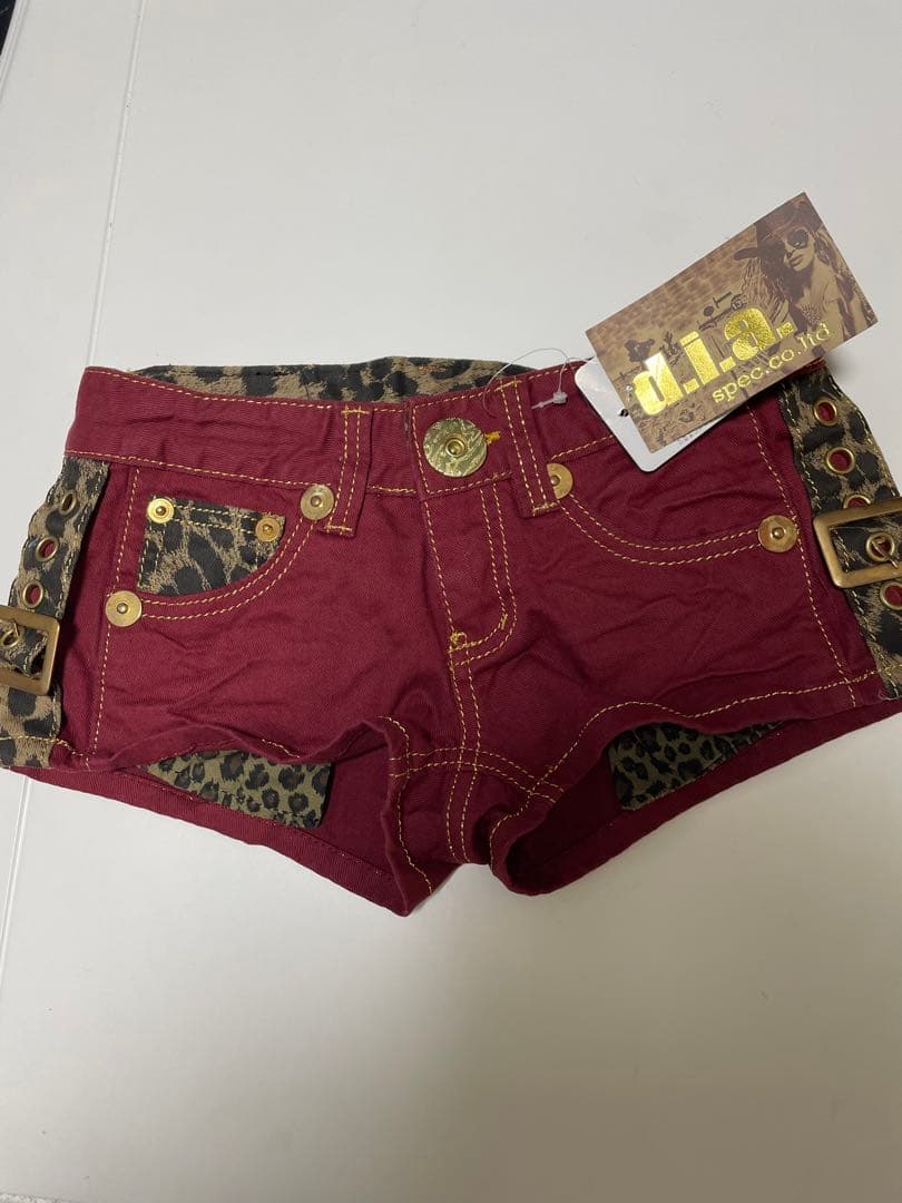 d.i.aタグ付き！豹柄ポイントデニムショーパン赤