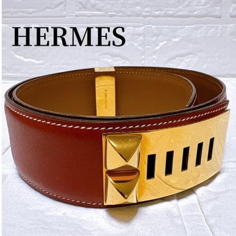 HERMES エルメス コリエドシアン メドール ベルト ブラウン×ゴールド