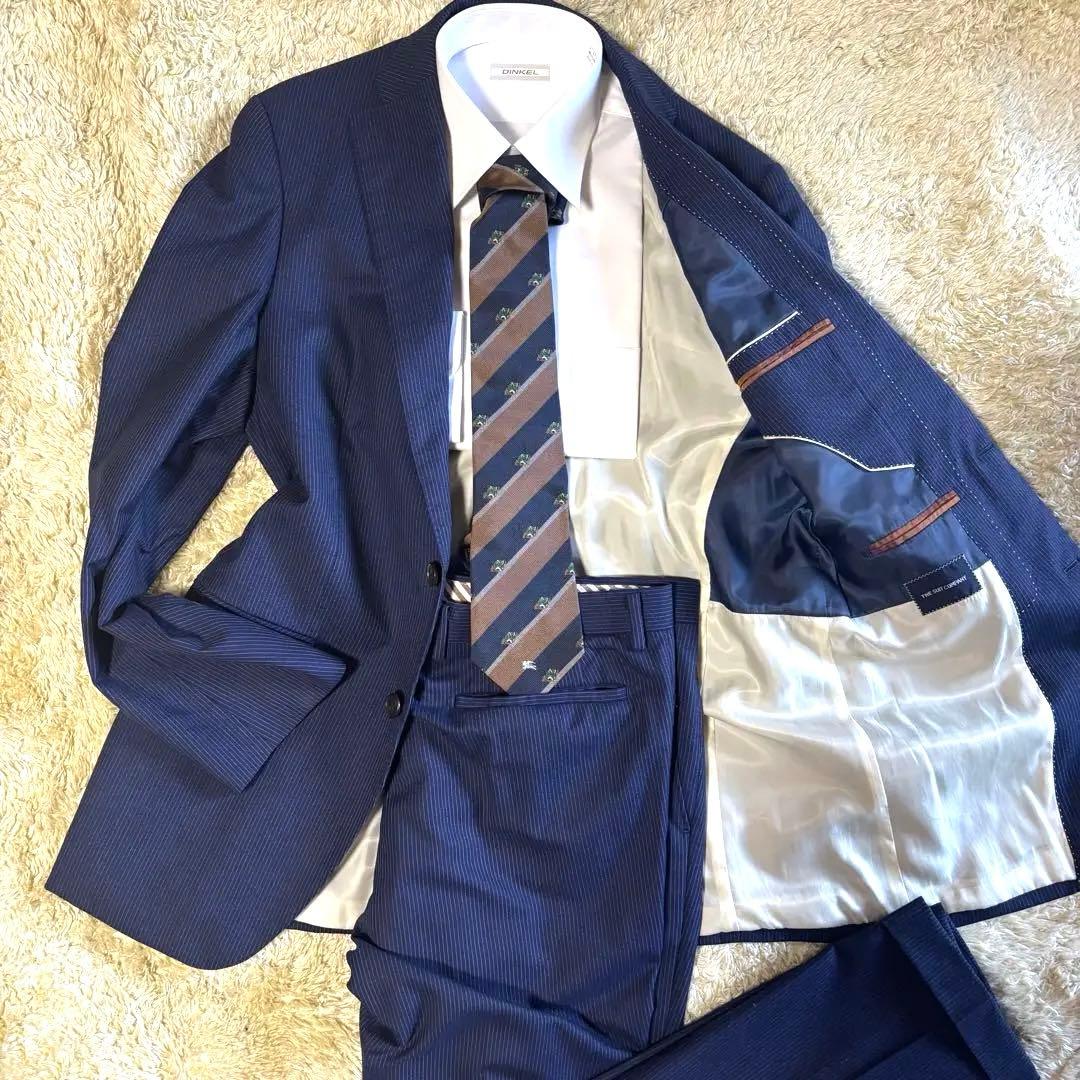 美品　スーツカンパニー　スーツ　ネイビー　ストライプ　XL カノニコ120 2B