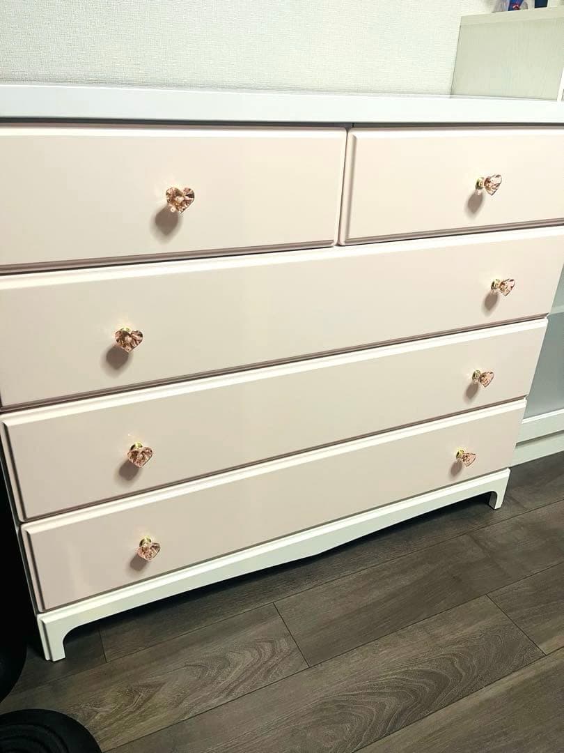 ニトリ ローチェスト 幅100 白 ピンク ハート型取っ手