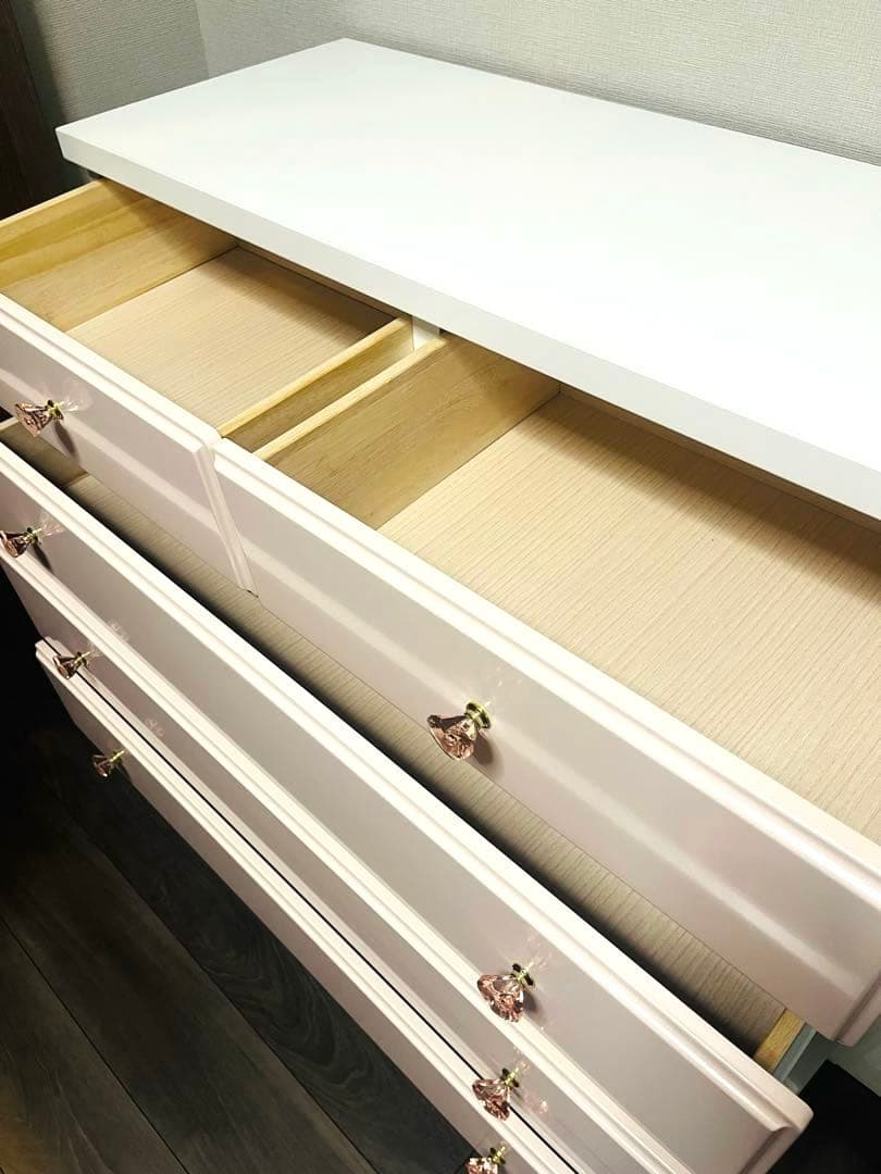 ニトリ ローチェスト 幅100 白 ピンク ハート型取っ手