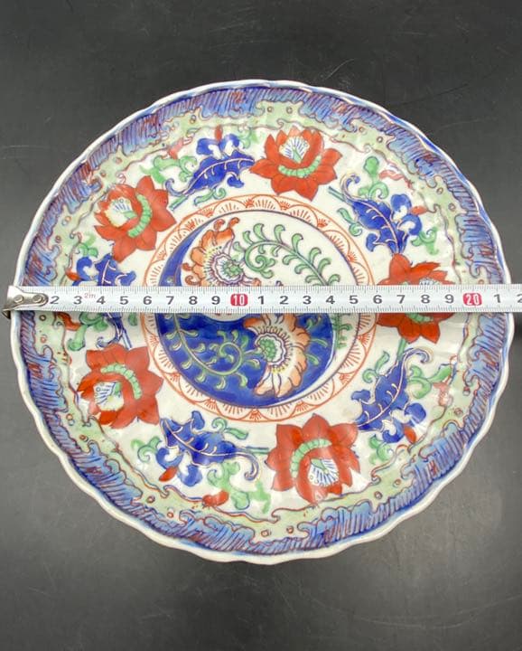 古伊万里　大明永楽　色絵　輪花　七寸皿　陰陽　蓮花