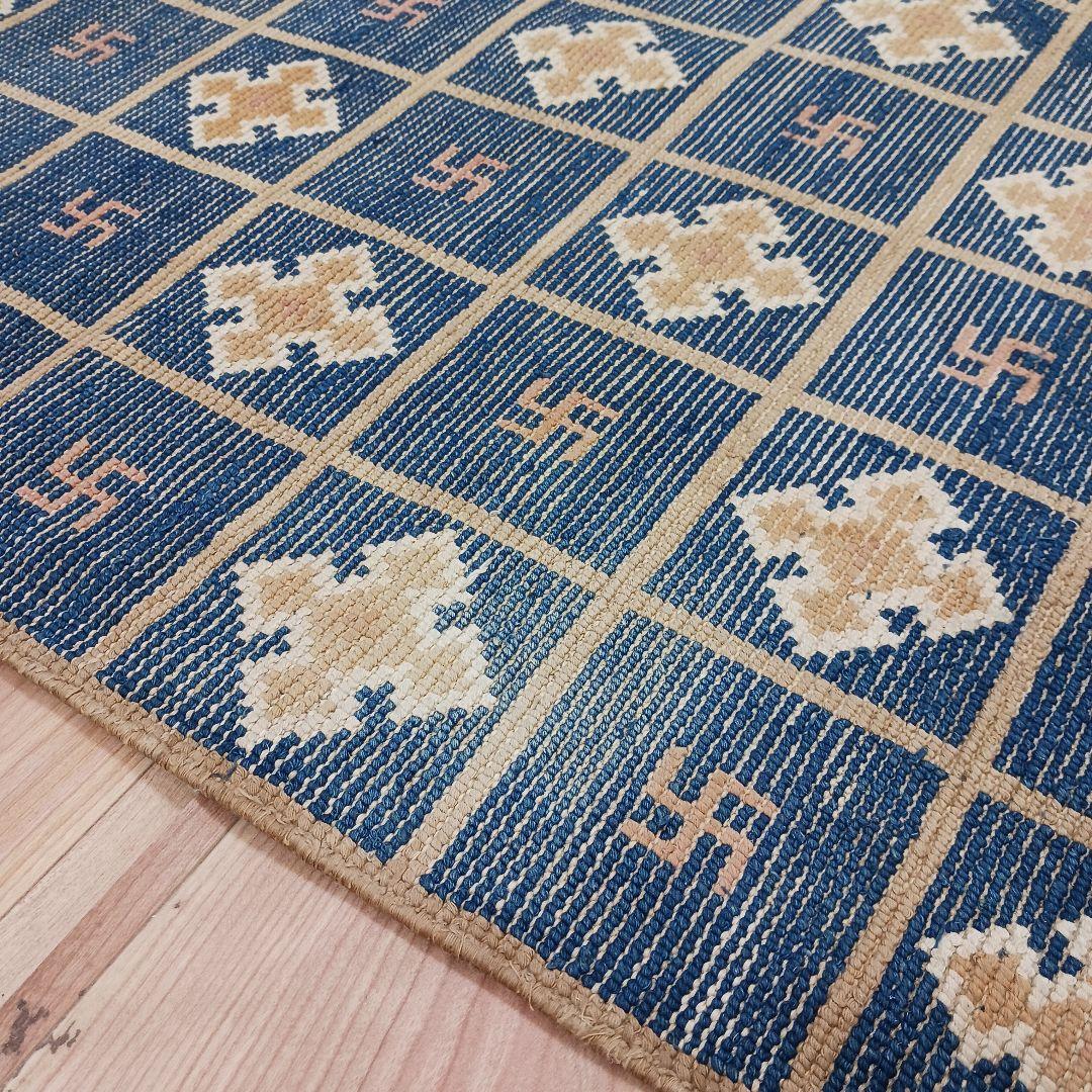 Y1128-2 幻の古緞通 赤穂緞通 卍格子文段通 絨毯 189×91㎝