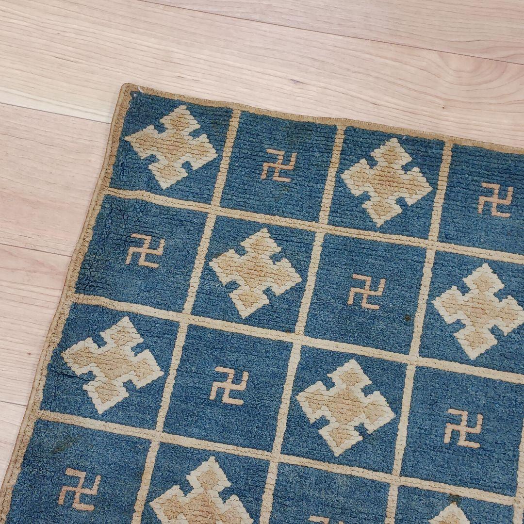 Y1128-2 幻の古緞通 赤穂緞通 卍格子文段通 絨毯 189×91㎝