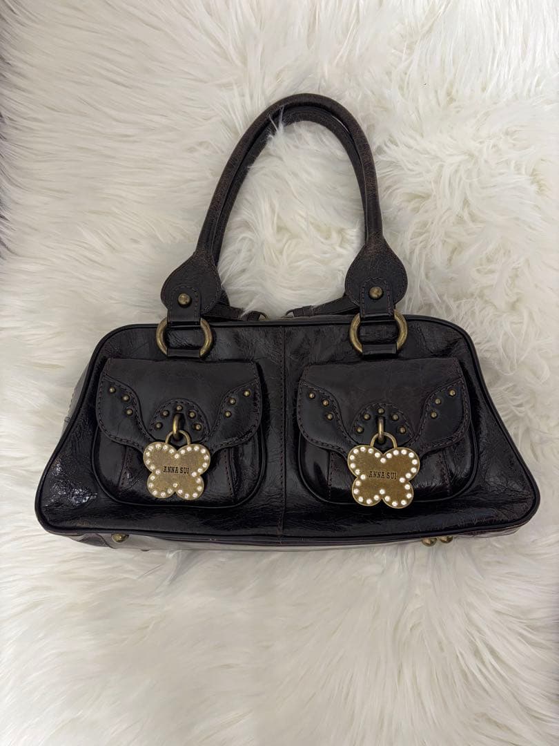 ANNA SUI レザー ハンドバッグ ダークブラウン　アナスイ