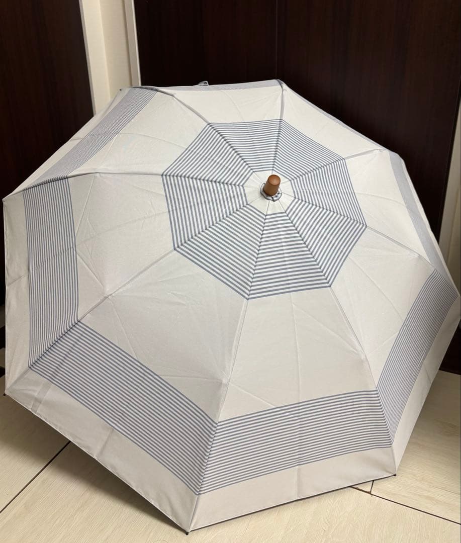 【サンバリア100 】2段折り日傘/ボーダー ブルー