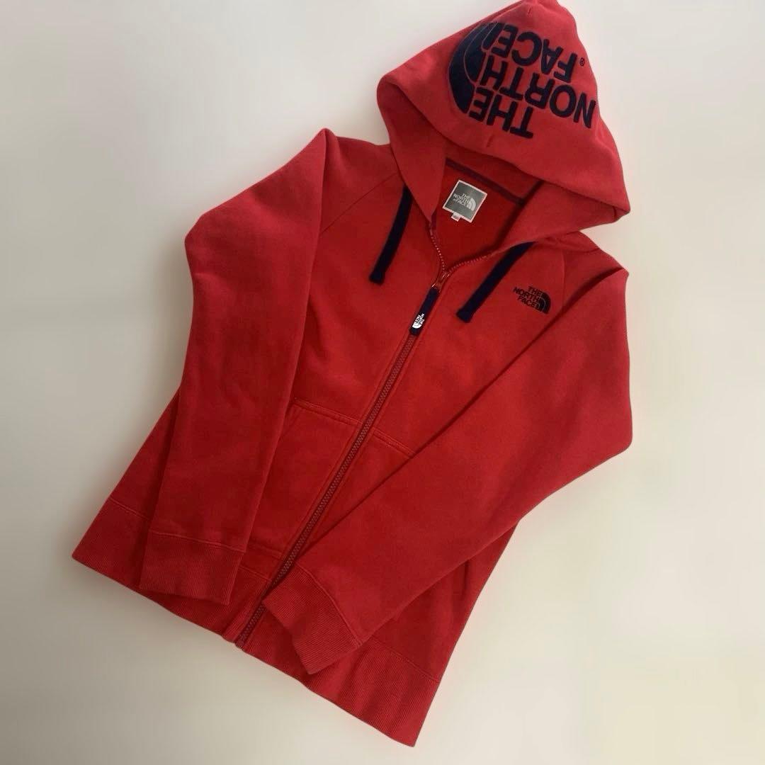 ノースフェイス☆ビックロゴフーディ☆ジップアップパーカー☆美品レディースMレッド
