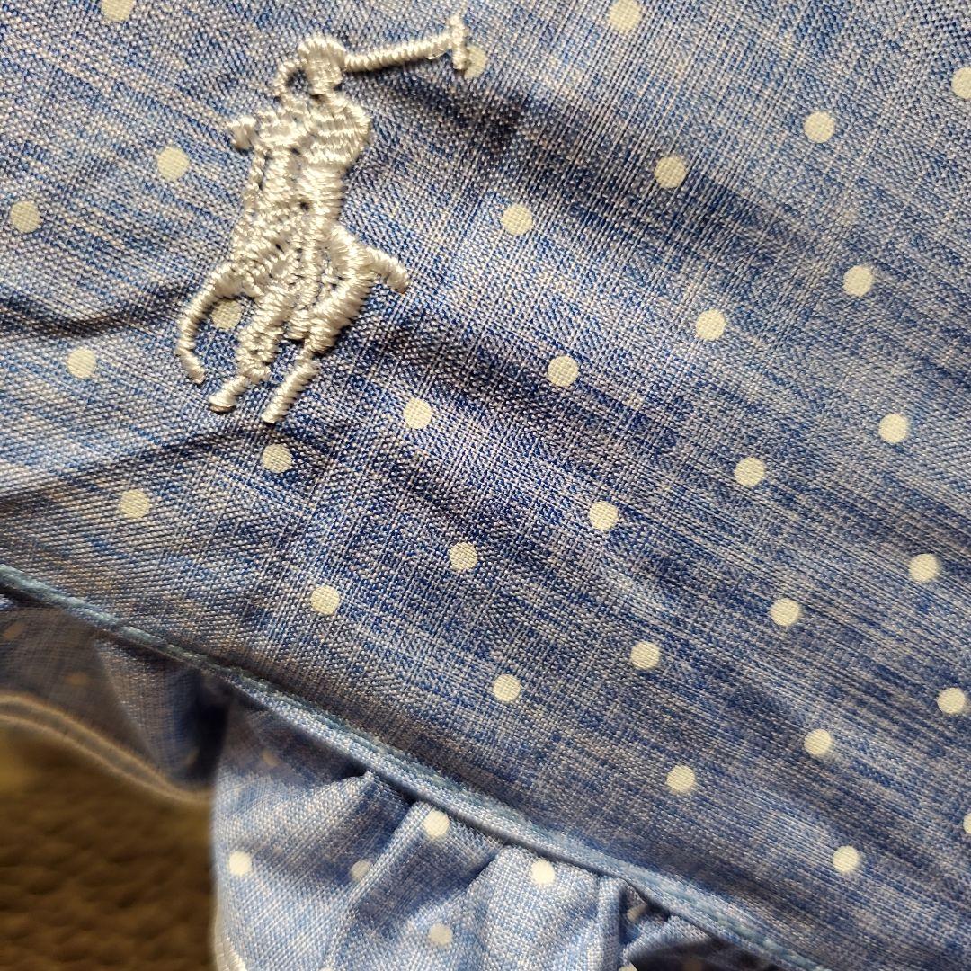 お値下げ！ ポロ・ラルフローレン☆ブルー水玉 フリル 晴雨兼用折りたたみ傘