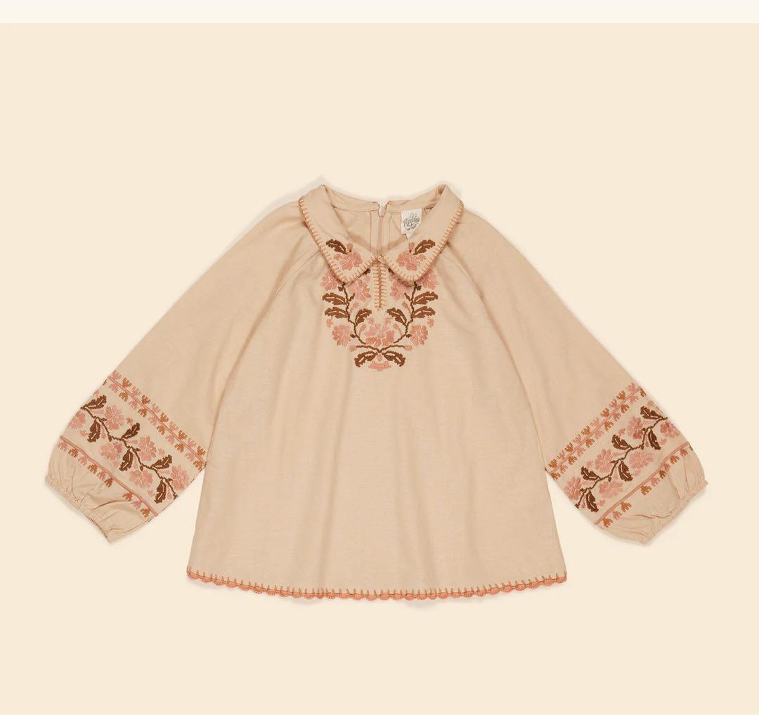 apolina 24AW 新品未使用　7-9y ベージュ 花柄刺繍 長袖シャツ