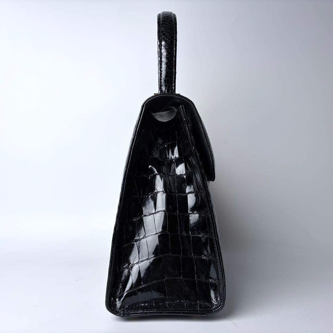 WATA‐ICHI　シャイニングクロコ　センター取り　トップハンドル　黒