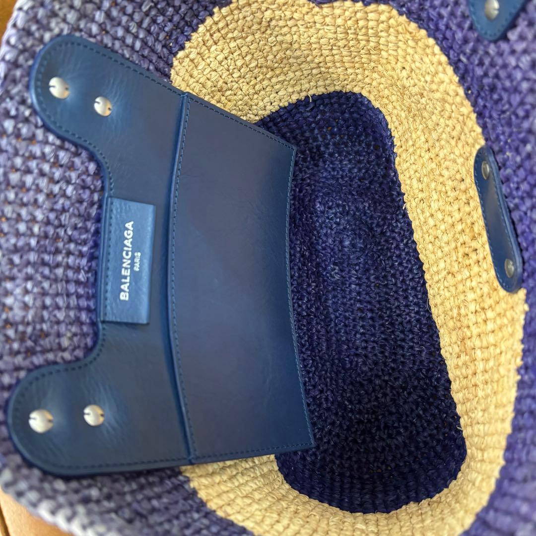 バレンシアガ パニエXS 466498 ハンドバッグ パープル ベージュラフィア