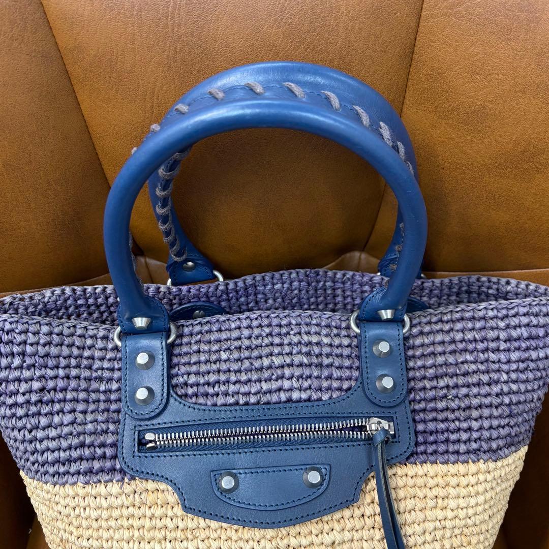 バレンシアガ パニエXS 466498 ハンドバッグ パープル ベージュラフィア