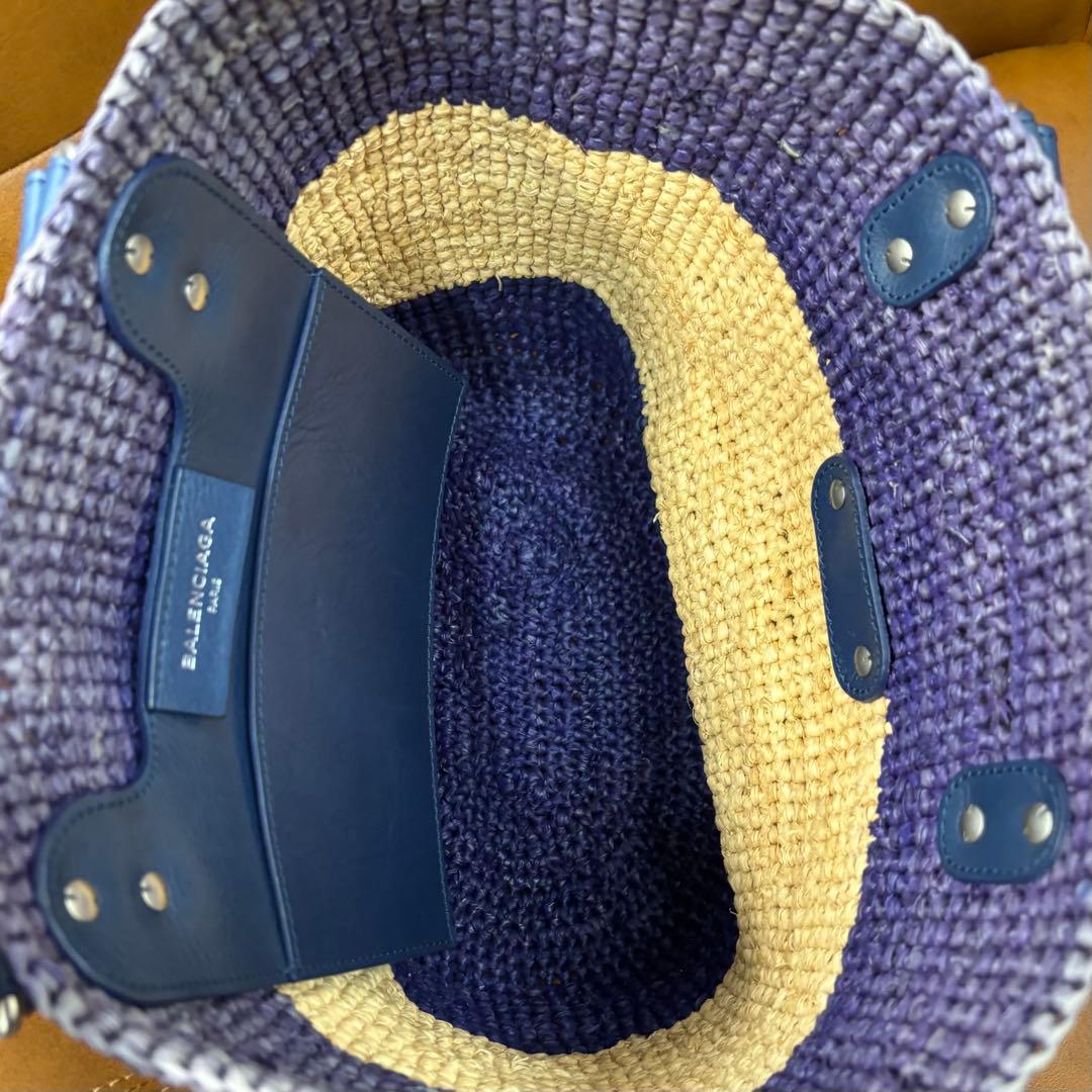 バレンシアガ パニエXS 466498 ハンドバッグ パープル ベージュラフィア