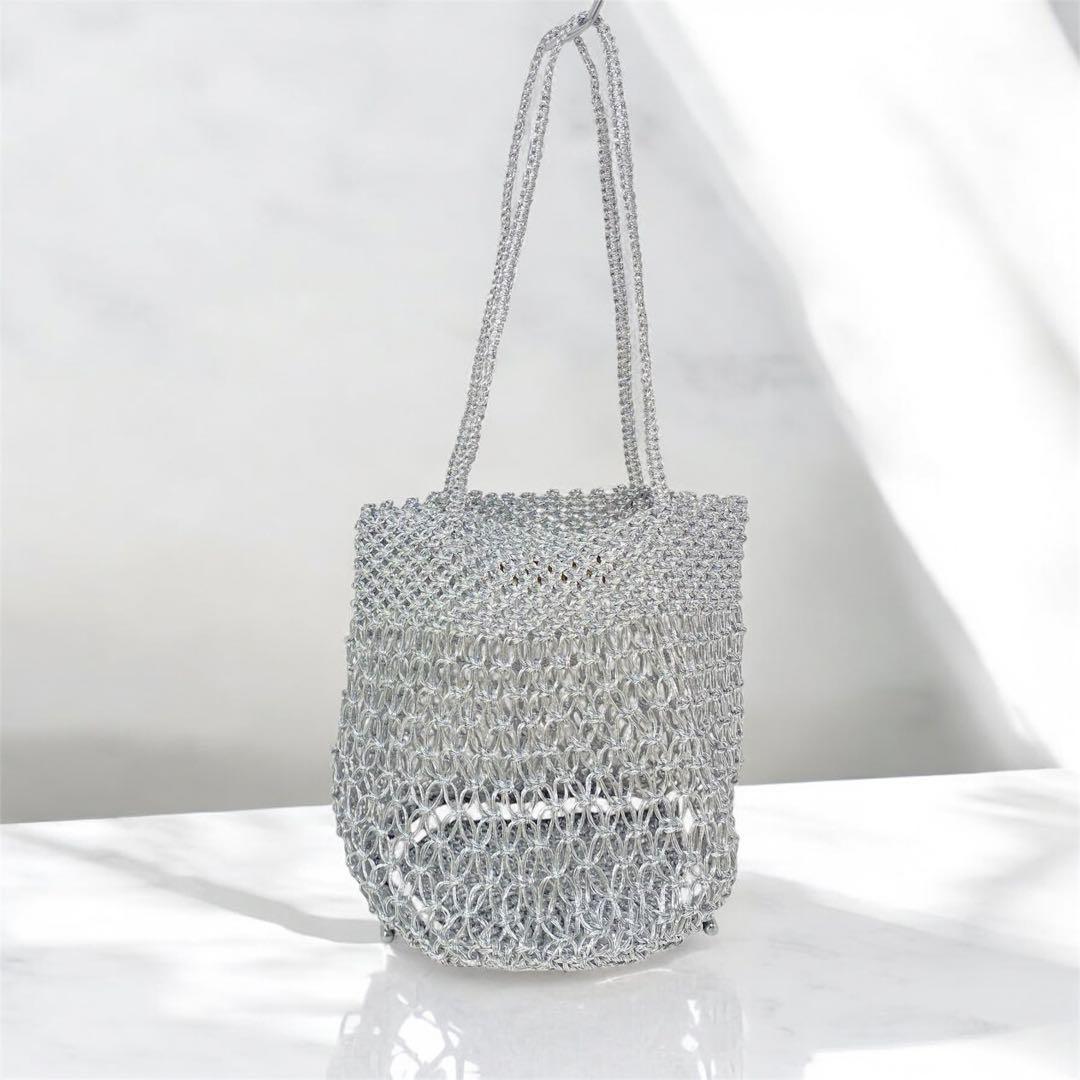 未使用The BAGMATI バグマティ LUREX シルバー かごバッグ